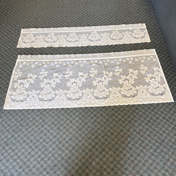 Vintage Sheer Lace Curtain Panel 2 Piece Set Floral Romantic Cottagecore USA - Picture 1 of 10